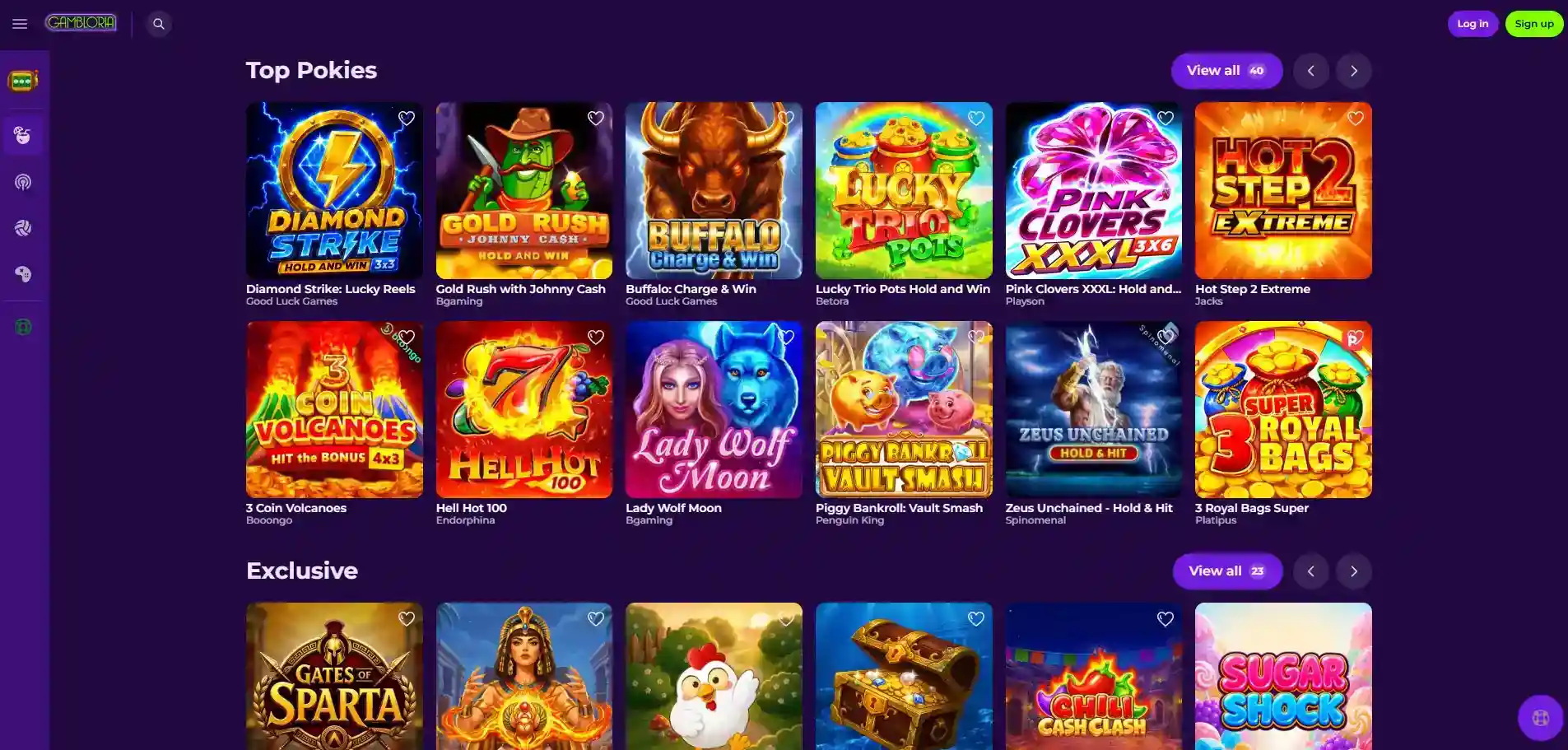Australia-facing Gambloria lobby section labelled Top Pokies
