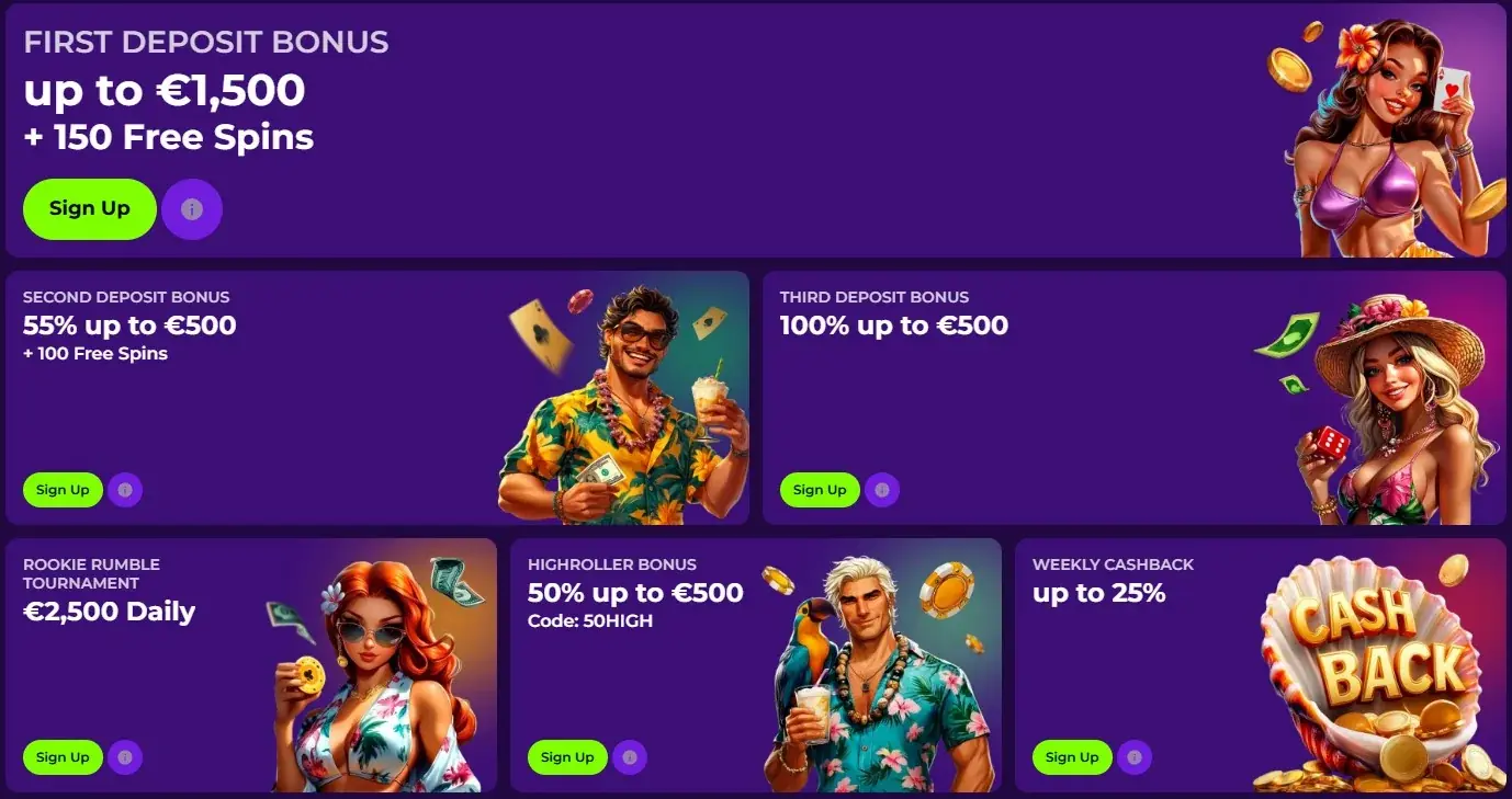 Gambloria official promotions page showing current cashback reload and rakeback offers