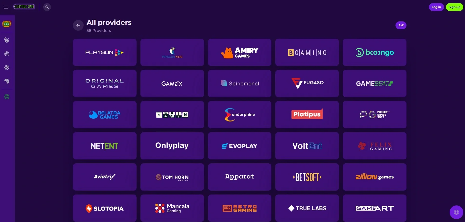 Gambloria's current game provider directory